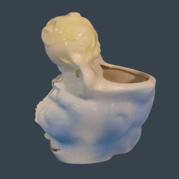 Vintage Ceramic Angel Playing Violin Planter Gold Accents - Picture 2 of 7